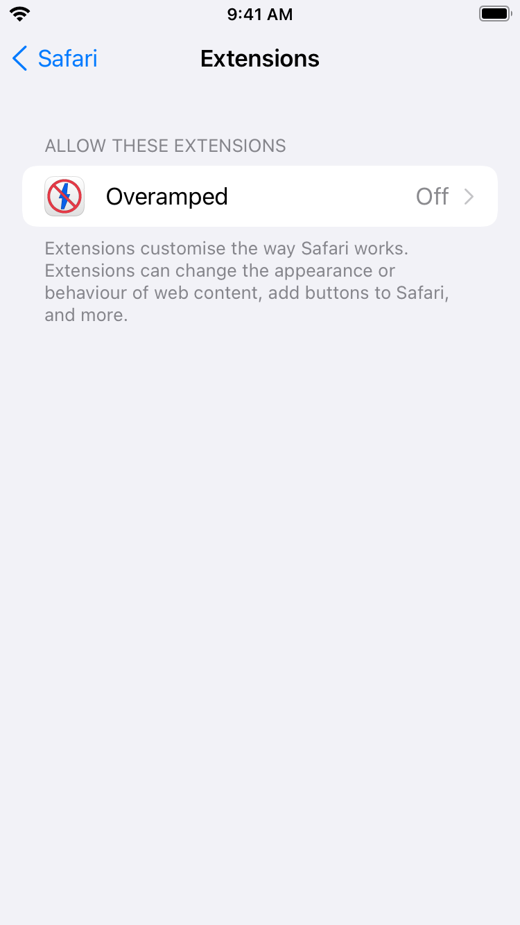 iOS Settings app Safari list