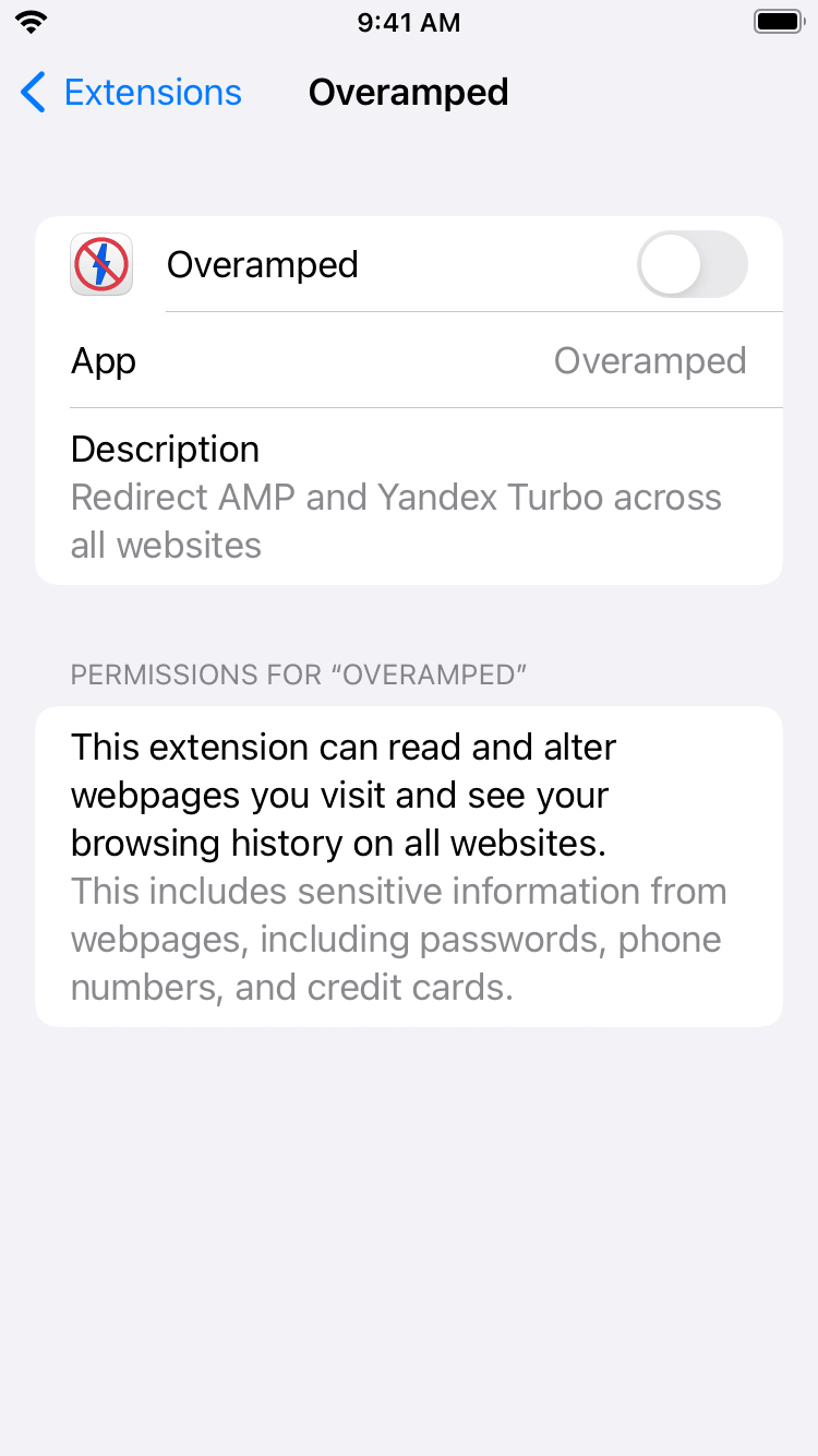iOS Settings app Safari list